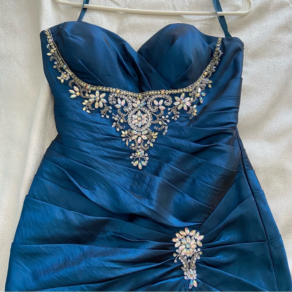 Anaïs Designs Dark Blue Strapless Mermaid Style Ballgown Prom Dress with Gem